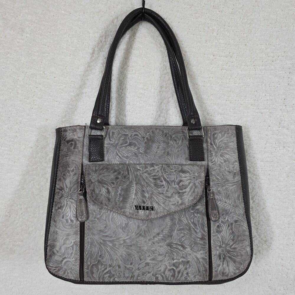 Mexican Brown Floral Embossed Leather Tote Bag 2